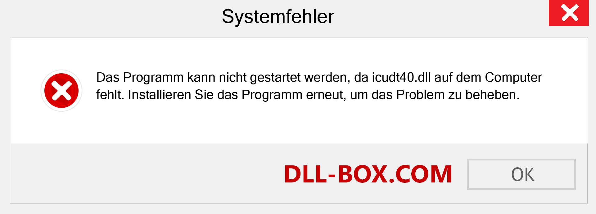 icudt40.dll-Datei fehlt?. Download für Windows 7, 8, 10 - Fix icudt40 dll Missing Error unter Windows, Fotos, Bildern